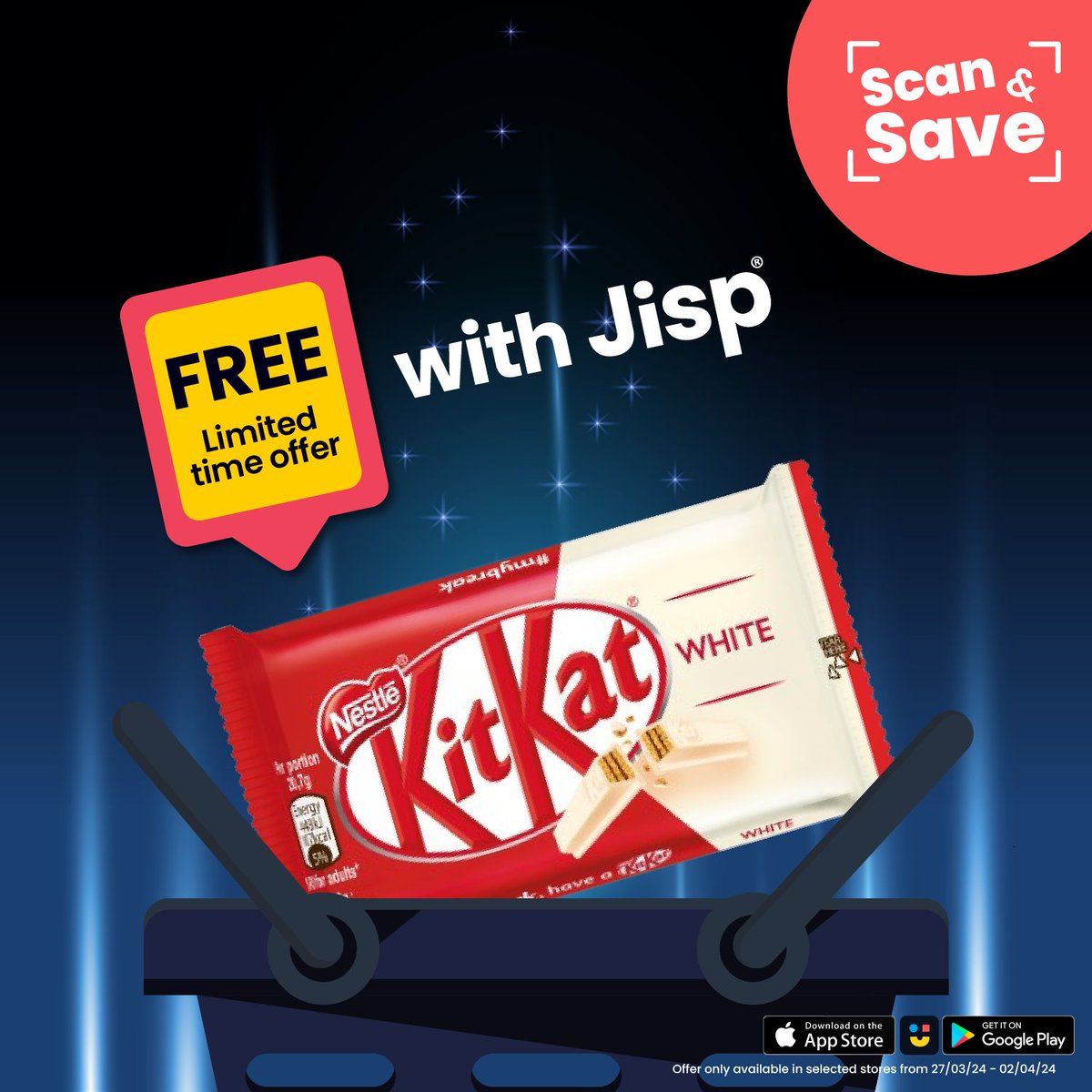 LOMASNEWS's tweet image. Would you like a 'FREE'  White Chocolate Kitakat? Download the @jispapp today 😁
#Jisp #Jispapp #jispsavings #Jiapscanandsave #unsworth♥️  #kitkat #whitekitkat #whitechocolatekitkat