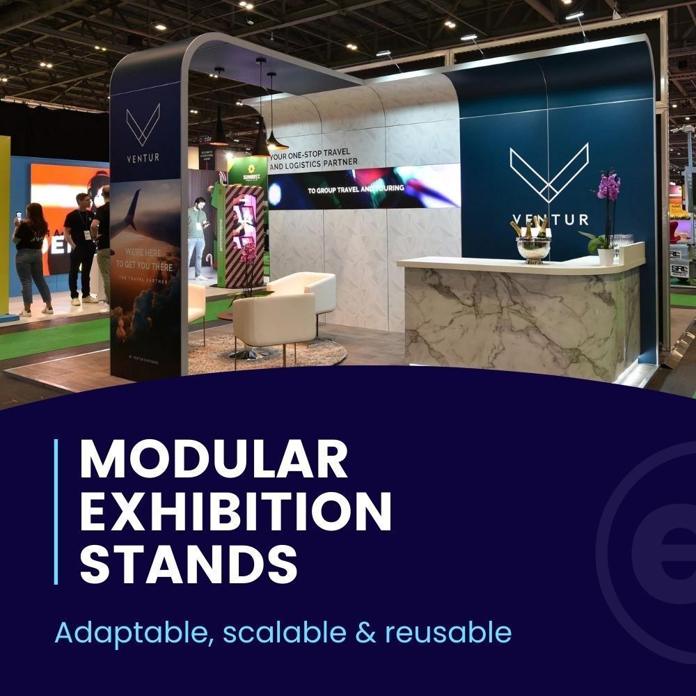 Modular exhibition stands provide a cost-effective, hassle-free solution. It’s versatile and reusable; we can store it when it’s not in use for a complete solution. If you’re looking for a flexible and sustainable exhibition stand, modular is the way to go.
