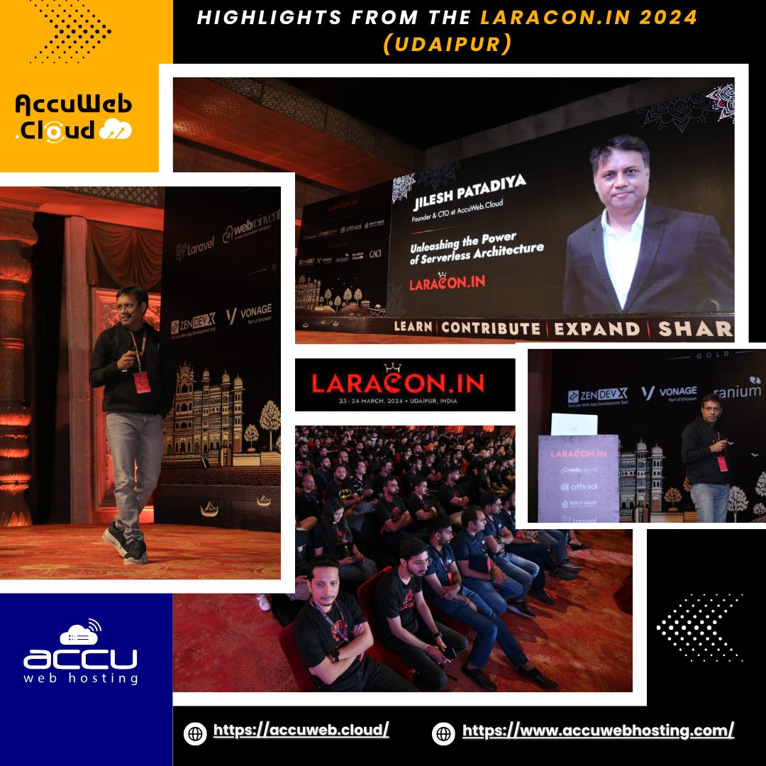 Cheers to an unforgettable time at @LaraconIN 2024 in Udaipur! 

Our CTO Jilesh Patadiya's keynote on 'Serverless Architecture' left the audience inspired! Proud to have him represent us! 🚀💻

#Laracon #Laracon2024 #Laravel #Udaipur #cloudcomputing #cloudhosting #accuwebcloud