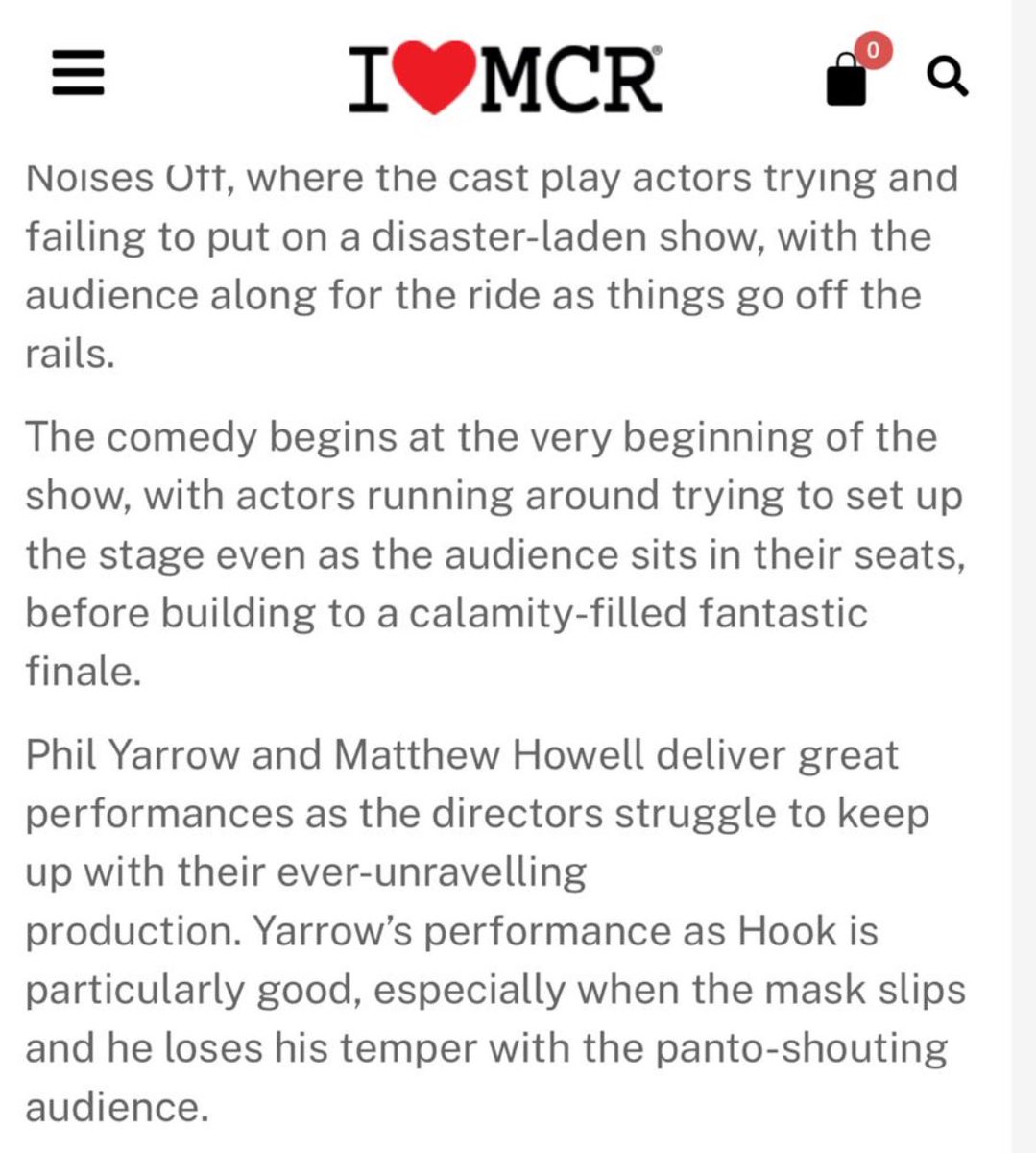 Absolute gold 🤩 crying laughing from start to finish! Well done @PhilYarrowActor what a show! And a lovely review to match 😍 Thankyou @ILoveMCR @mischiefcomedy