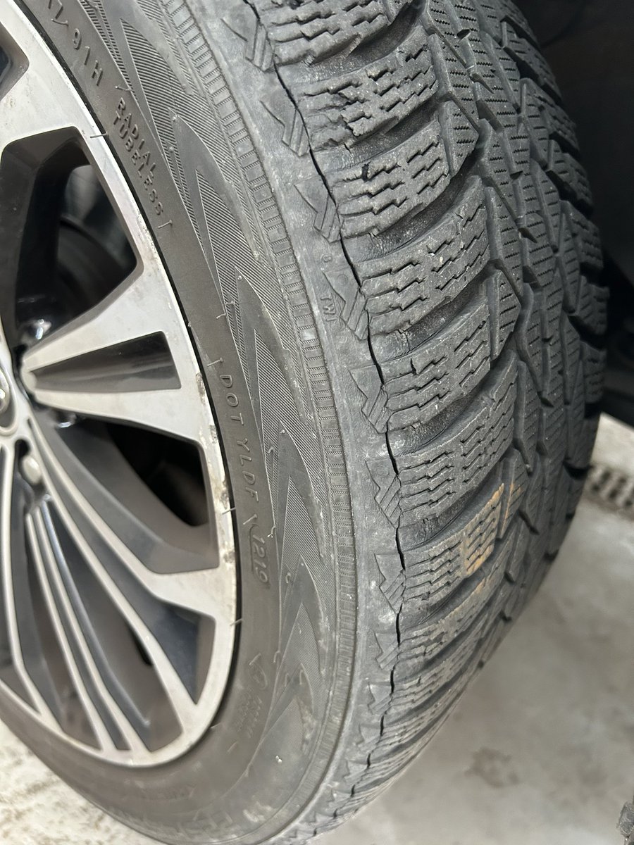 DostalAles's tweet photo. Dear @NokianTyresCom today we found on all my four tyres these cracks. Are these tyres still safe and secure for next winter season? Thank you in advance. https://t.co/hu9ng8zgNG