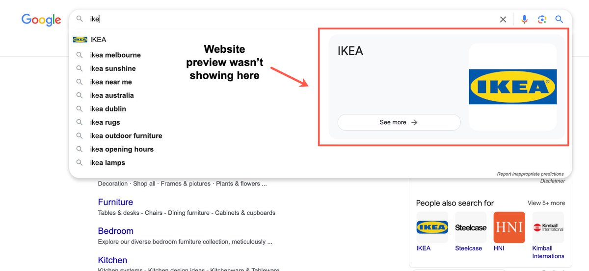 Interesting SEO finding worth sharing while working with a client (not pictured). They had a Wikipedia entry, a GBP listing, and used Organization Schema but weren't showing as an entity in autocomplete. Based on Google's own documentation, it states that you should add…