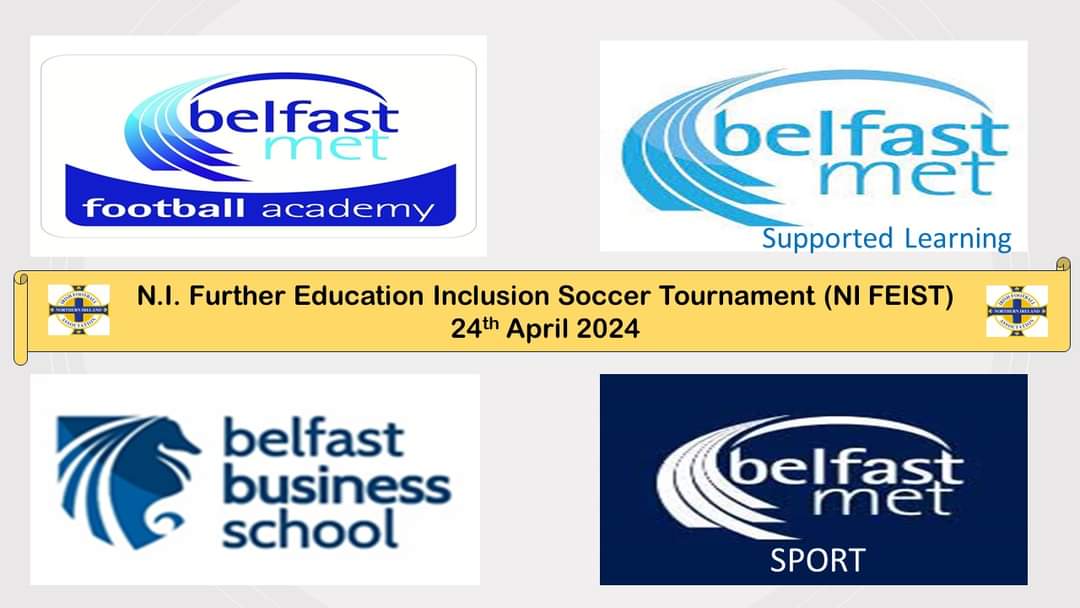 Belfast Met Football Academy, Supported Learning, Business School and Sport students and lecturers, supported by <a href="/IrishFA/">Irish FA</a> have teamed up to host the first NI Further Education Inclusion Soccer Tournament (NIFEIST) for NI colleges for their EVENTS modules. Great collab project 👏