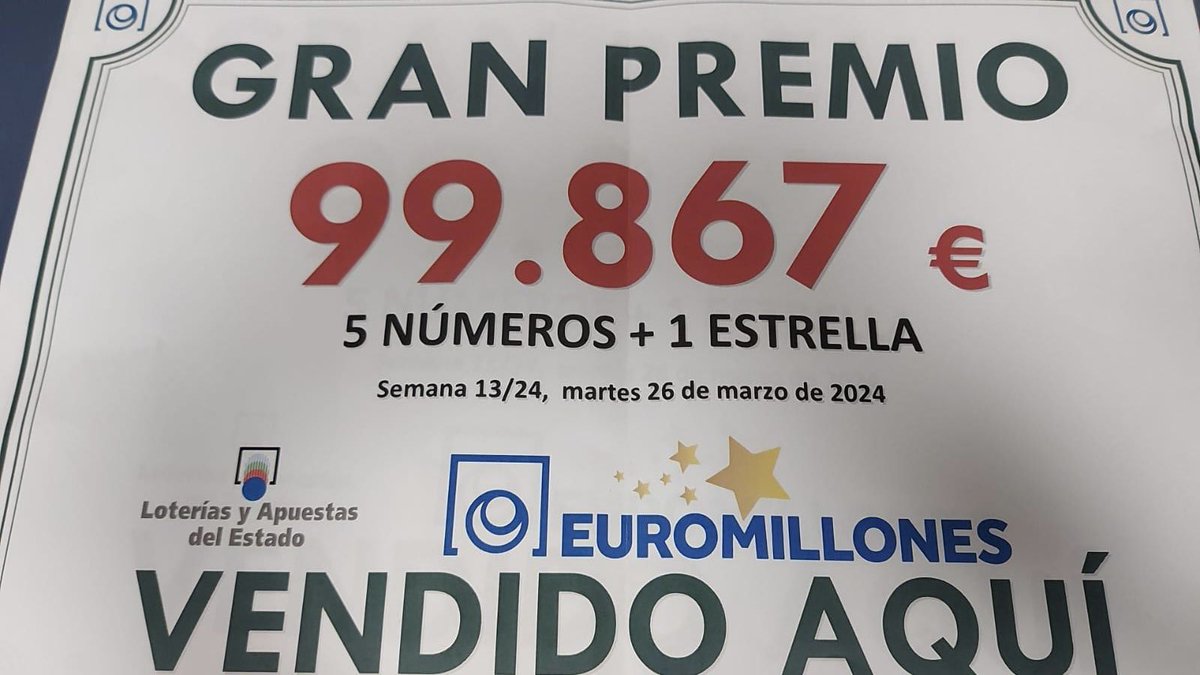 Un marchenero gana cerca de 100.000 euros con el EuroMillones que ha sido vendido en la administración de Sara Martín,  en la calle San Sebastián.

El premio de Segunda Categoría que cobrará un boleto por el valor de 99.867,47 euros.
#Marchena #euromillones