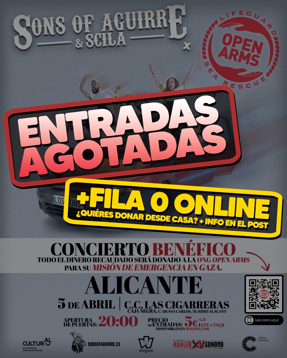 Gracias por agotar las entradas tan rápido Alicante, ni 24hrs han durado. Hemos abierto una FILA 0, en la que si bien no puedes venir al evento de Alicante, o quieras donar otra cantidad puedes hacerlo a través de este enlace: sonsofaguirre.es/producto/donac…. Gracias por el apoyo ❤️‍🩹