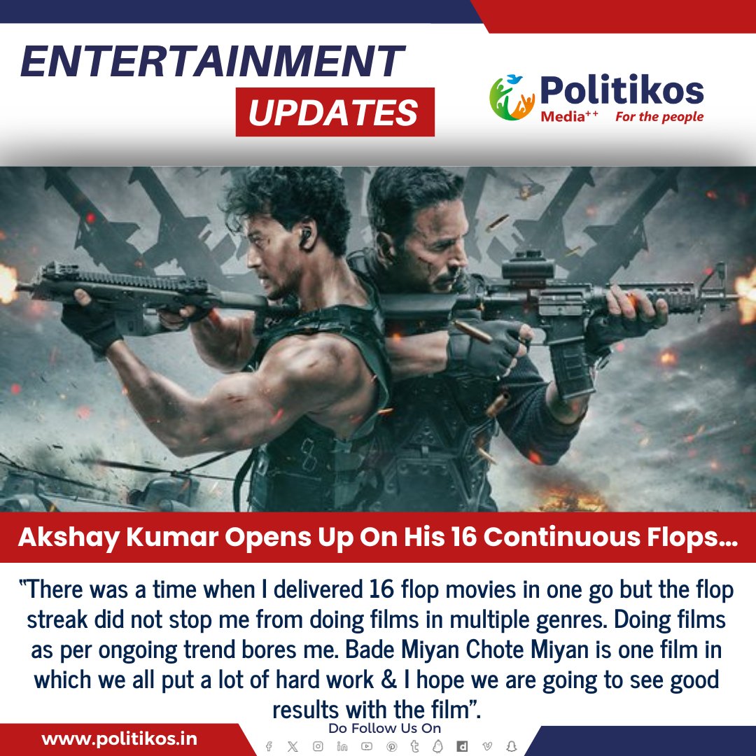 Akshay Kumar Opens Up On His 16 Continuous Flops…
#Politikos
#Politikosentertainment
#AkshayKumar
#Bollywood
#FilmIndustry
#BoxOffice
#Flops
#MovieCareer
#FilmIndustryInsights
#ActorLife
#SuccessAndFailure