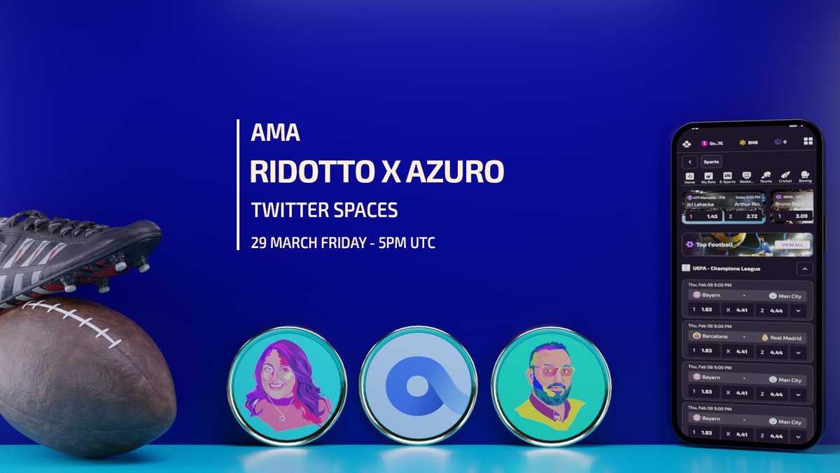 ridotto_io's tweet photo. 🚨AMA ALERT🚨

Join us this Friday at 5 PM UTC for an exclusive Twitter Space event with @AzuroProtocol.

Discover the latest innovations in decentralized betting. Mark your calendars for the alpha! https://t.co/F0gg2sJkC9