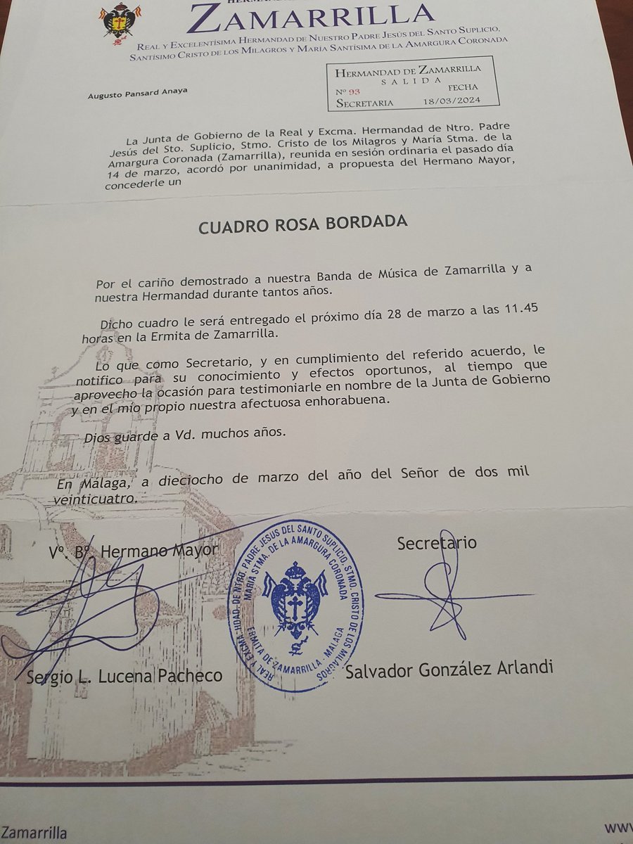 Gracias a <a href="/Zamarrilla/">Hdad. de Zamarrilla</a> y <a href="/BMZamarrilla/">BM Zamarrilla | Málaga - 1998</a> por darme siempre mucho más de lo que yo jamás os podré dar. Sois la sublimación de la generosidad. Un fuerte abrazo. #CofradiasMLG