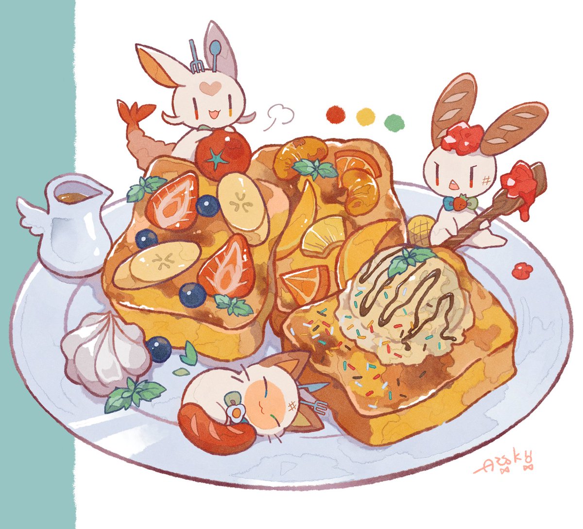 「フレンチトースト #朝ごはんの魔物 」|あう子🍍原稿のイラスト