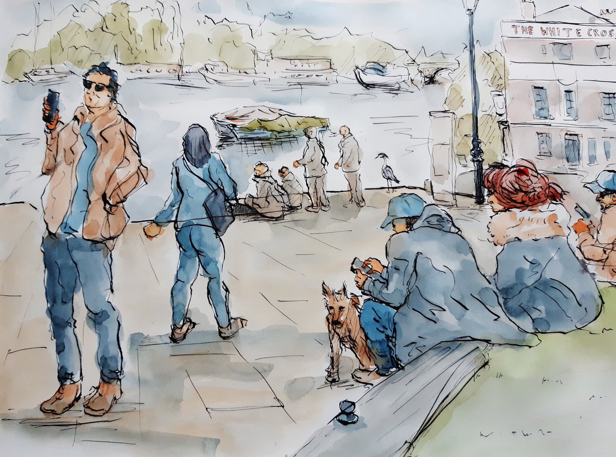 Spring is coming. Richmond riverside, lunchtime.
Dip pen ink and watercolour. 
#Richmond
#richmondriverside 
#thethames
#thames
#urbansketcherslondon
