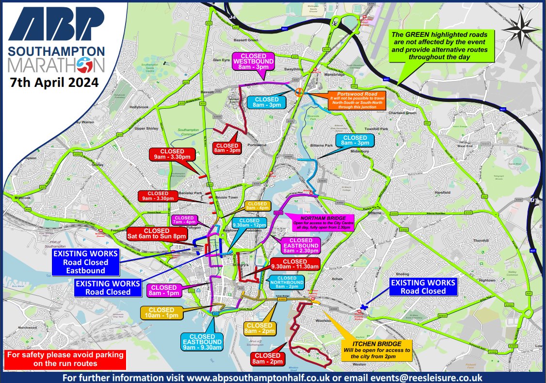 scchighways's tweet photo. Reminder that the @ABPSouthampton Marathon is taking place Sun 7th April, and several routes around the city will be closed to facilitate this between 6:00am and 4:00pm.

More information is available here: https://t.co/9zJdSoA7IX
@SouthamptonCC https://t.co/kGP2mgVpTI