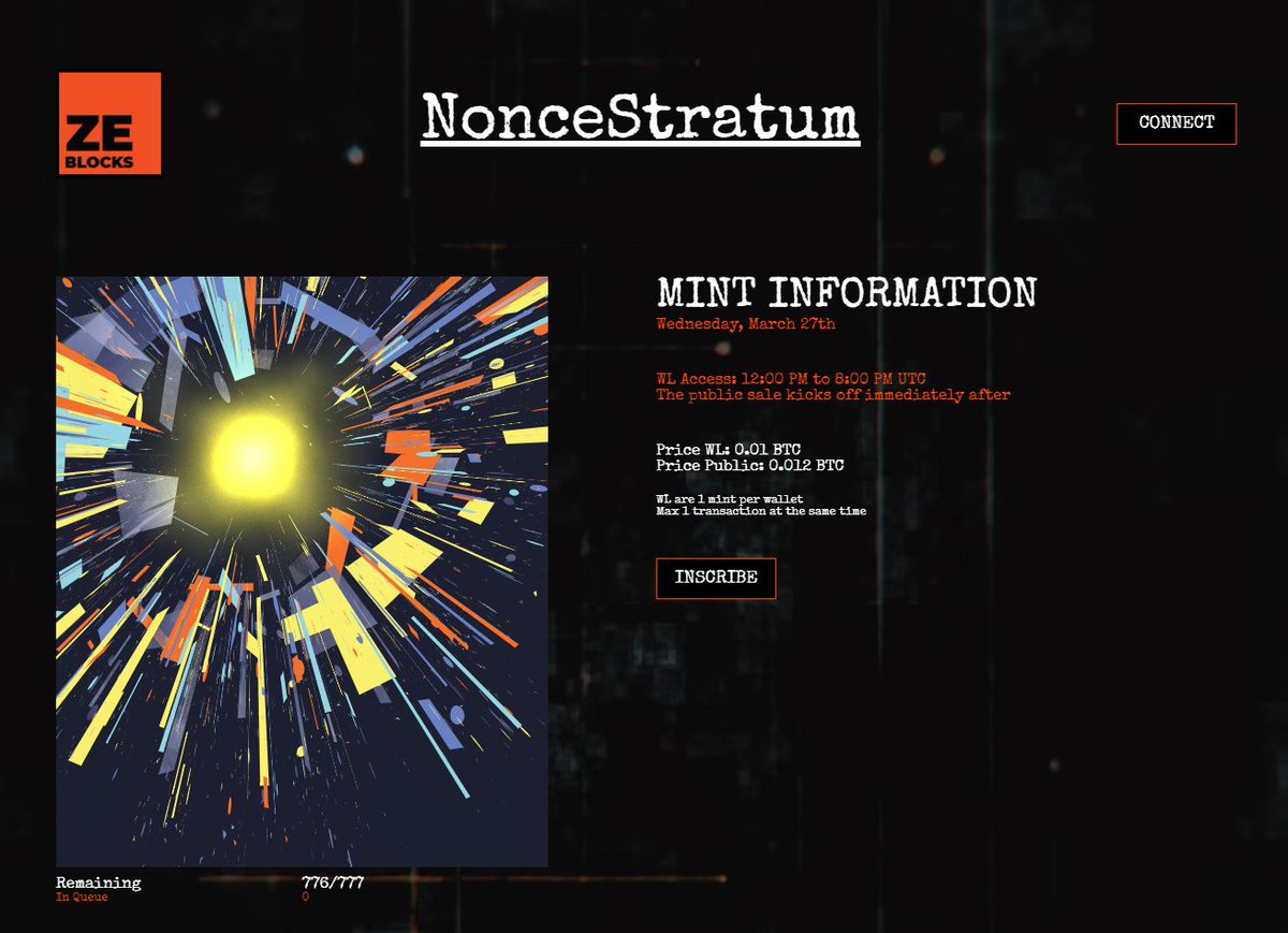Ze_blocks's tweet image. IT'S TIME! NonceStratum's long-form generative art drops is coming in 30 minutes 😱

🔹 URL: noncestratum.com
🔹 Edition Size: 777 unique pieces
🔹 Mint Price: 0.01 BTC

✨ Whitelist Access: 12:00 PM - 8:00 PM UTC.

The public sale kicks off immediately after. 🔥

More 👇
