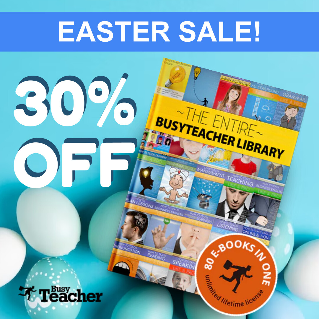 🌼📚 Celebrate Easter with Savings! 📚🐰 Treat yourself to the Entire Busy Teacher Library at 30% off! 🎁 Or choose 3 eBooks for the price of 2 - the perfect gift for yourself or a fellow educator! 🌷🎉 Don't let this offer hop away! 🐣 store.busyteacher.org/collections/all