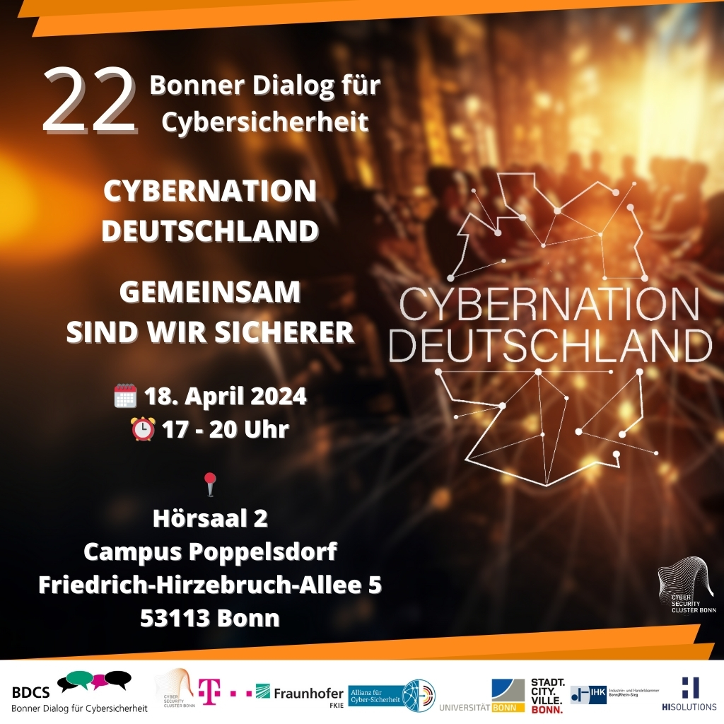#Cybersicherheit ist eine Aufgabe, die wir nur alle gemeinsam bewältigen können. Dies ist Grundlage der Vision des BSI für eine „#Cybernation Deutschland“, über die Claudia Plattner als Präsidentin in ihrem Impulsvortrag sprechen wird. Zur anmelden ➡️  fkie.fraunhofer.de/bdcs