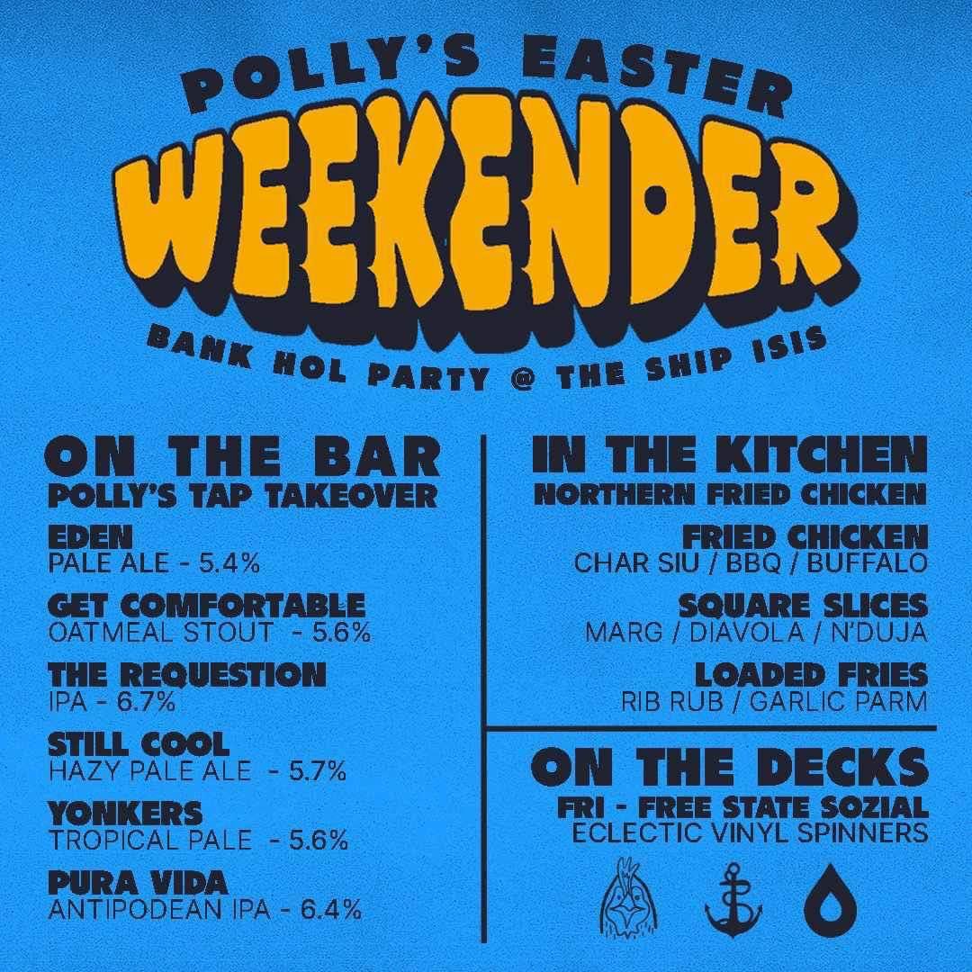 It’s all going off this Easter weekend. 
We’ve got a tap take over by the fantastic <a href="/pollysbrewco/">Polly's</a> They’ll be taking over 6 of our 26 beer lines. 
Plus fried chicken, Roman pizza squares &amp; silly good loaded fries. 
#beer #pale #ipa #chicken