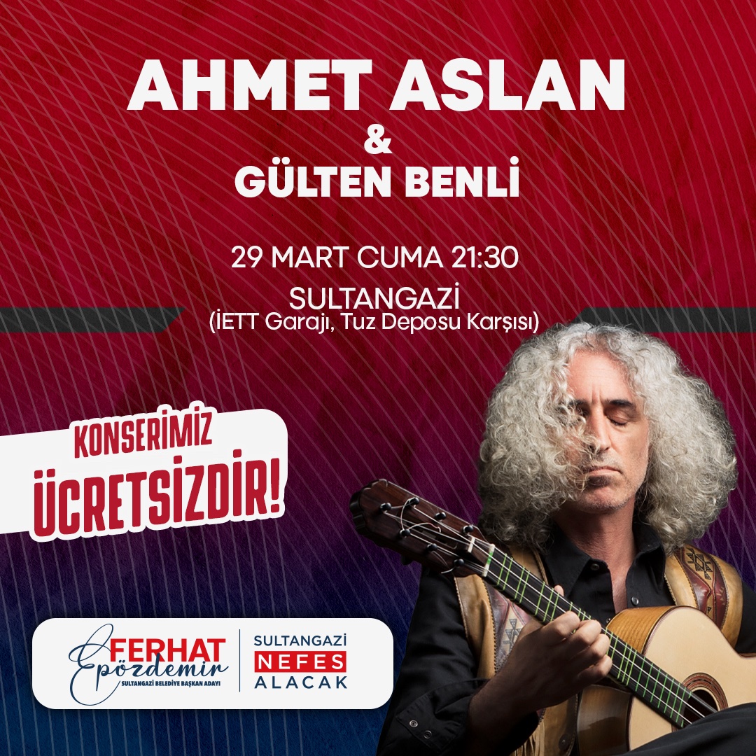 Halk Konserimizde Buluşalım!

29 Mart Cuma günü saat 21:30’da Sultangazi İETT Garajı’nda (Tuz Deposu Karşısı) ücretsiz Ahmet Aslan ve Gülten Benli konserlerimizde buluşalım.

Tüm halkımız davetlidir.