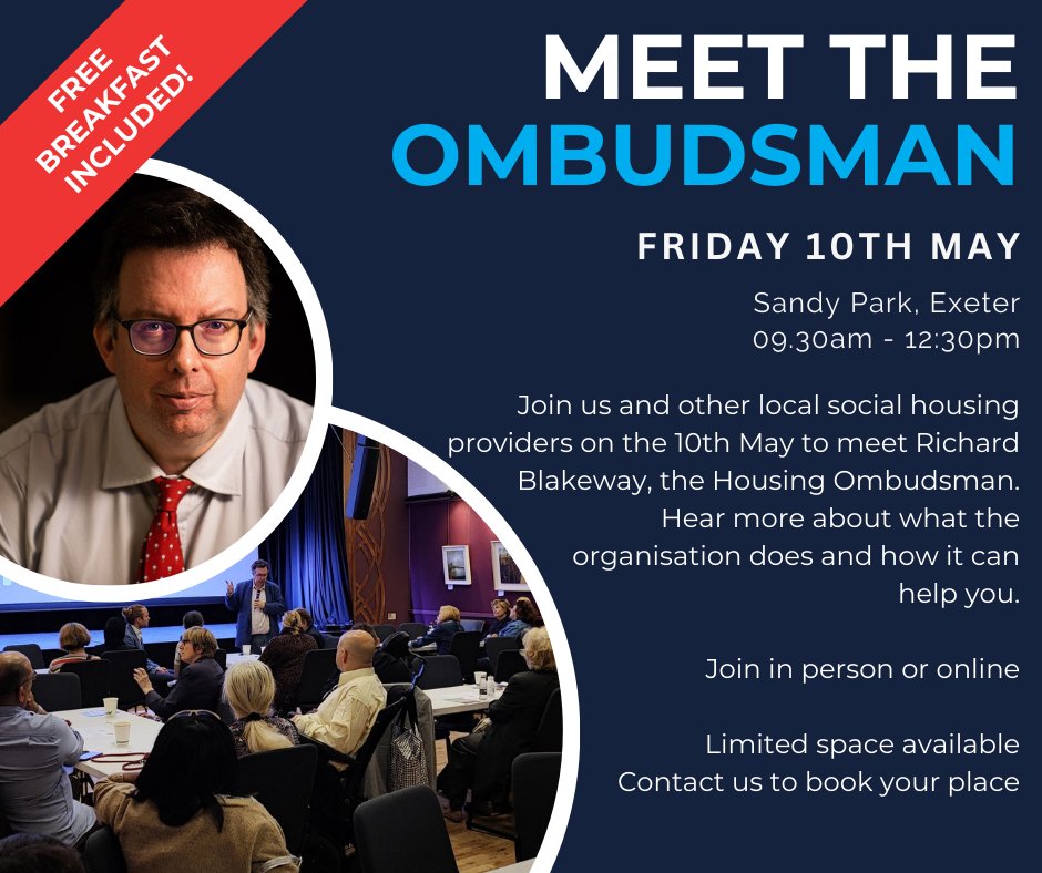 Mid Devon Housing (@middevonhousing) on Twitter photo Have you booked your ticket to our exclusive event yet? If not, send us a DM, email tenantinvolvement@middevon.gov.uk or call 01884 255255. Grab yourself a free breakfast and meet The Ombudsman himself! Have you booked your ticket to our exclusive event yet? If not, send us a DM, email tenantinvolvement@middevon.gov.uk or call 01884 255255. Grab yourself a free breakfast and meet The Ombudsman himself!