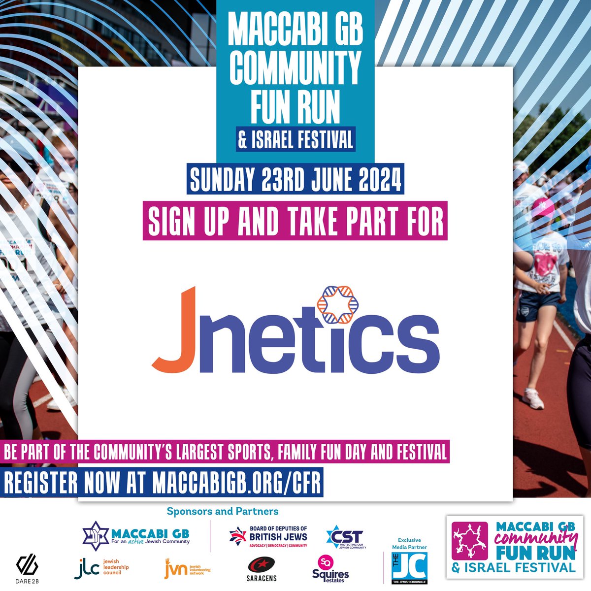 We’re excited to be participating in this years Maccabi GB Community Fun Run & Israel Festival taking place on Sunday 23rd June 2024. Sign up for team Jnetics and raise vital funds to enable us to continue to offer our education and life saving work🏃🏻‍♂️#maccabifunrun #teamjnetics