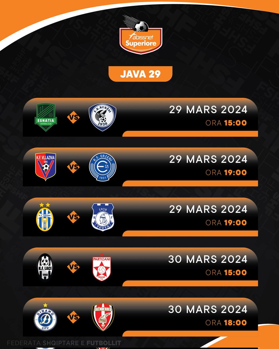 FSHForg's tweet photo. ⚽ 𝐀𝐛𝐢𝐬𝐬𝐧𝐞𝐭 𝐒𝐮𝐩𝐞𝐫𝐢𝐨𝐫𝐞
🗓️ Java 2️⃣9️⃣
📆 29 dhe 30 mars 

#futboll #fshf #abissnetsuperiore #kampionati #java29 https://t.co/o034IlJHVM