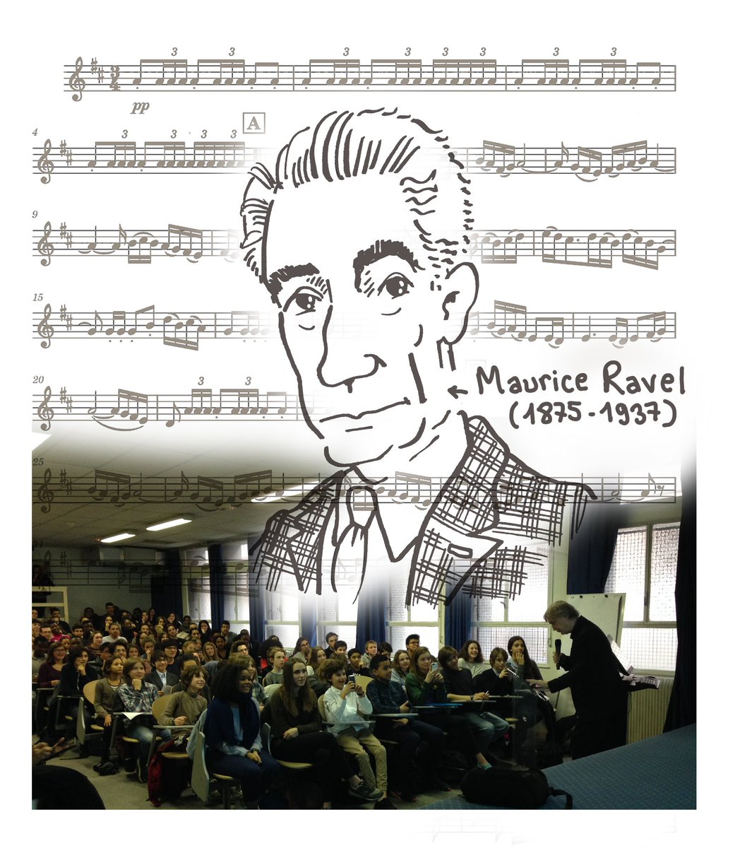 Toutes mes pensées pour le lycée Maurice Ravel où j’étais allé il y a quelques années. C’était très sympa. Menacé, le proviseur du lycée vient de démissionner. Je dessine Maurice Ravel dont j’aime tant la musique. On est loin du Boléro et du Concerto pour la main gauche…🎶❤️🎶
