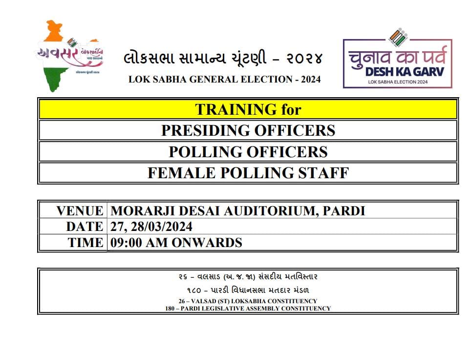 ERO180Pardi's tweet photo. 1st Training for: 

1. Presiding Officers
2. Polling Officers

Theory, Hands - on for BU, CU, VVPAT, Demo Booth Set up. 
#LokSabhaElection2024 
@CEOGujarat 
@ECISVEEP 
@DeoValsad 
@dydeo25gmailco1 
@InfoValsadGoG https://t.co/yz3PXX4qDY