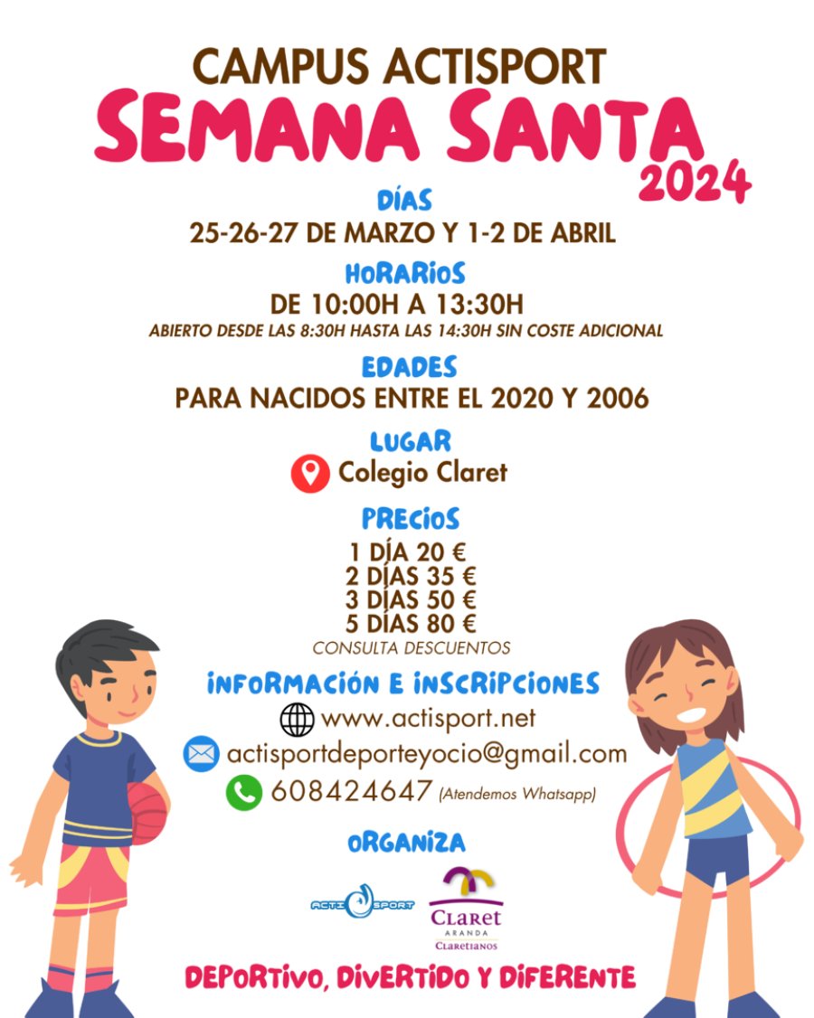 🟠 POLIDEPORTIVO

🥳 La diversión ha llegado a varios pequeños deportistas de Aranda de Duero en Campus <a href="/CD_Actisport/">CD_Actisport</a>

➡️ Más plazas para 1️⃣ y 2️⃣ de abril

➕ Info: acortar.link/WXE7IO

📷 <a href="/actisport/">Roberto Varela</a>