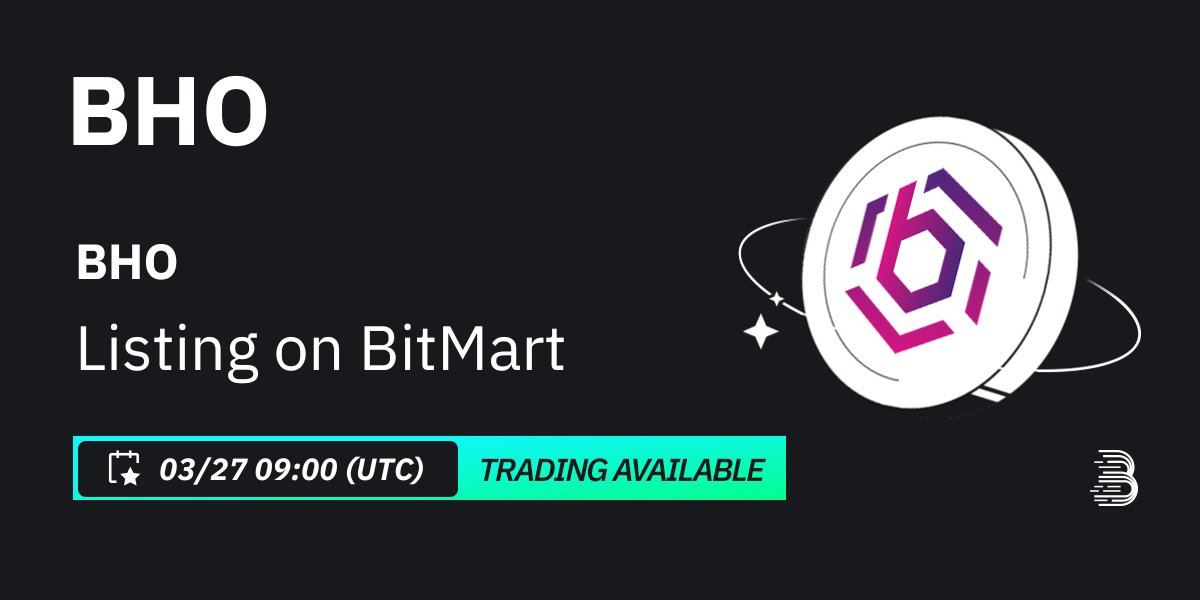 degenlifer's tweet photo. 🚨HUGE NEWS !! 🚨
@bhonetwork listed on @BitMartExchange 🚀🚀

Chart with great accumulation - 3 years old lowcap project, is on the verge of breaking out of a big Darvas box.
Need a bit more due diligence on this, put this on your list and open alert. $BHO @bhonetwork will melt some faces, no cap. #BHO #crypto #partner 

Listing on Bitmart today 3/27/2024 9:00 AM UTC https://t.co/LKi88gC1XM