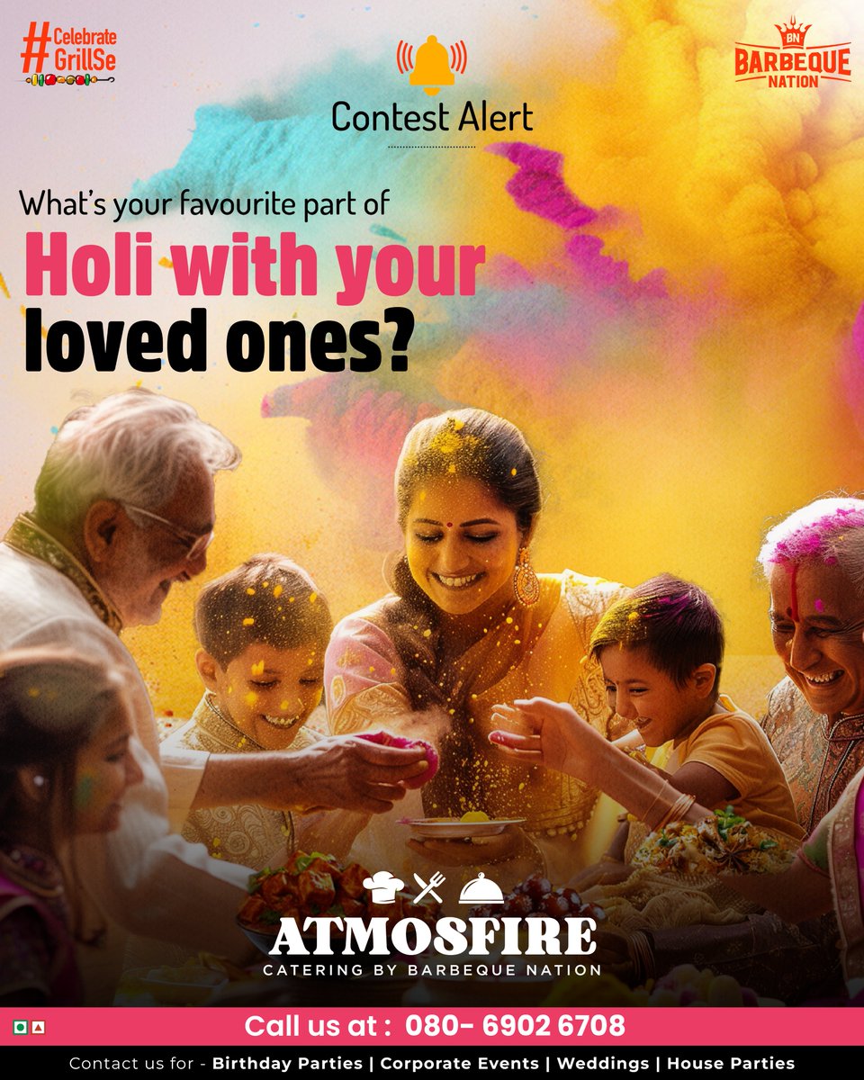 Drenched in colors of love and laughter, Holi brings shared moments of joy. Share your cherished Holi memory/moment with us using #MyHoliMemory for a chance to win a surprise! #Holi #MyHoliMemory #atmosfire #catering