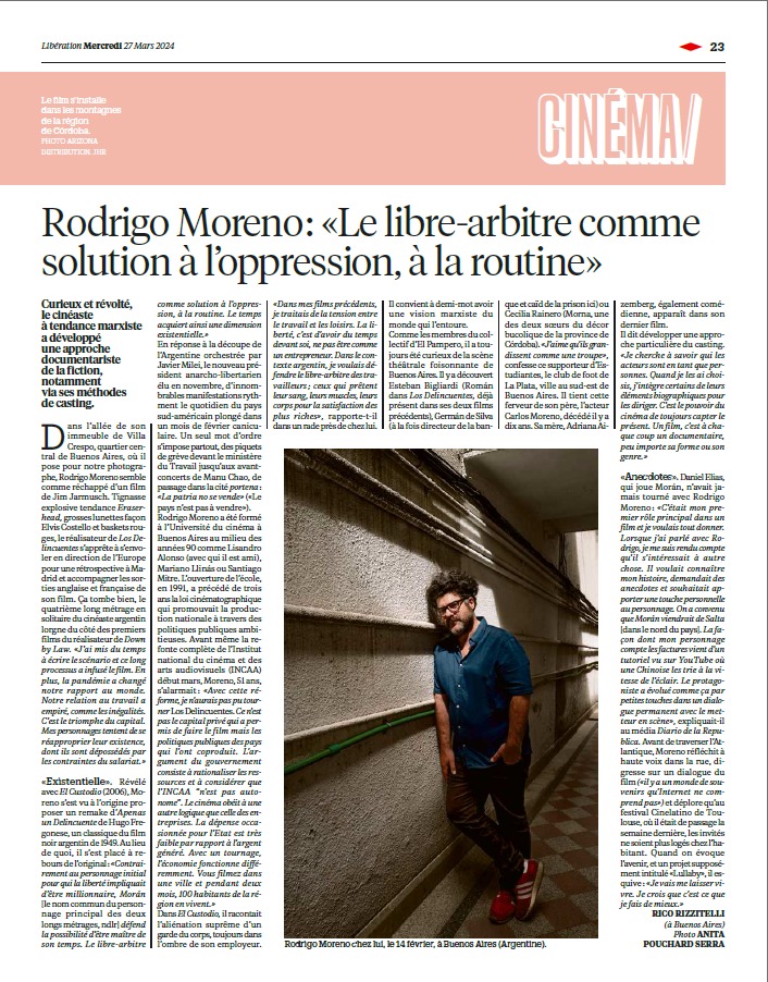 Un retrato de Rodrigo Moreno, director de la película 'Los delicuentes' para @libe , sale en la edición de hoy, a la par del estreno de la película en el país.