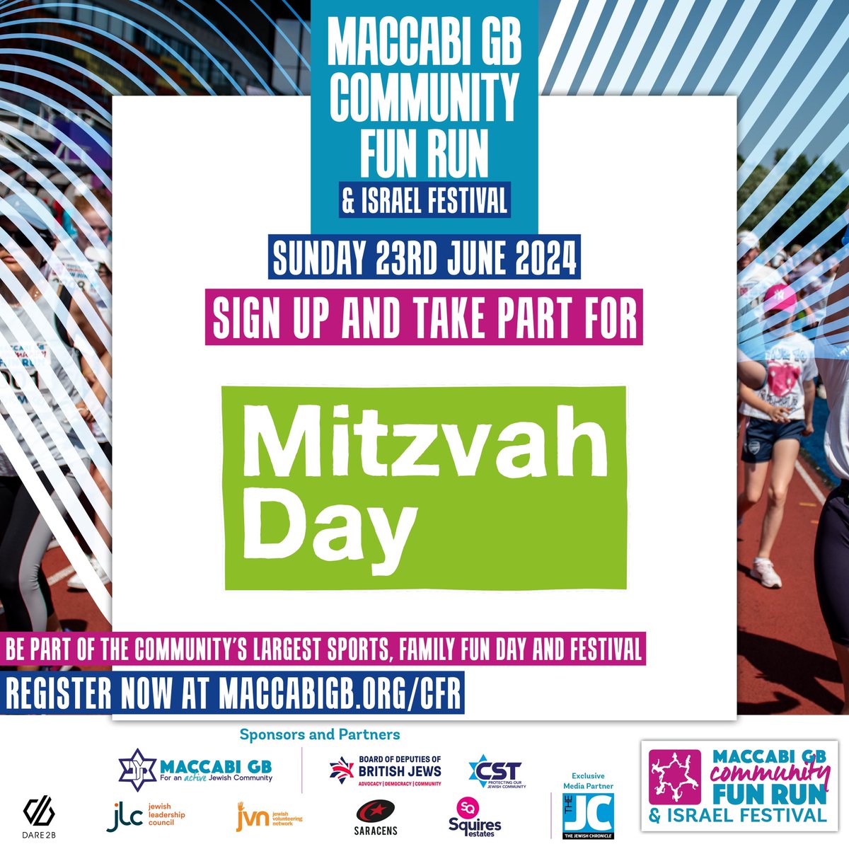 Support Mitzvah Day at the @maccabigb Community Fun Run this summer! maccabigb.org/cfr
