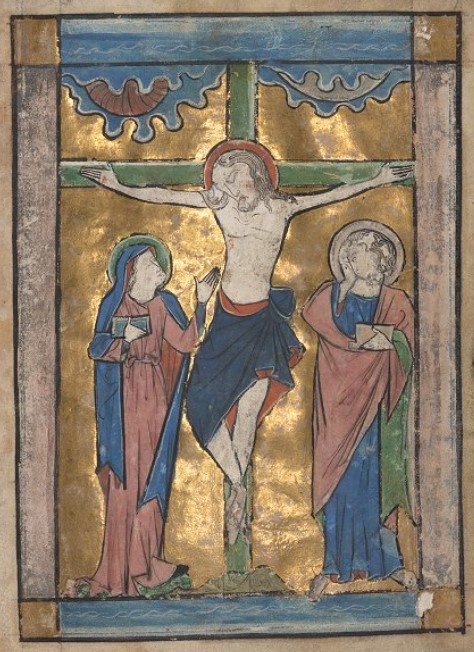 On Good Friday, one of the holiest days in the Church’s calendar, Christians remember Jesus’ crucifixion. The amount of gold in this 13th-century depiction reflects the significance of the event, as Jesus sacrificed himself to atone for the sins of humankind. [MS 1370 f. 4r]