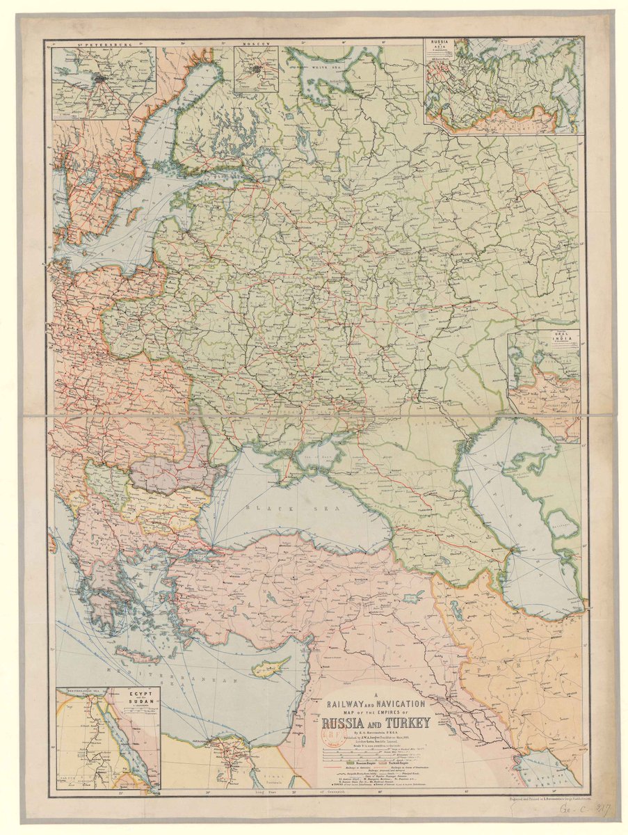 Rus ve Türk İmparatorlukları - Demiryolu Haritası, 1883. -E.G. Ravenstein 🔎kartostat.com/demiryolu83/