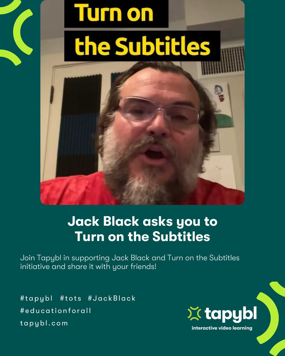 tapybl (@tapybl) on Twitter photo Tapybl is committed to championing education initiatives worldwide, including our collaboration with <a href="/jackblack/">Jack Black</a> & <a href="/TOTSWorldwide/">Turn On The Subtitles to DOUBLE kid's literacy</a>!
For more information on TOTS, visit the link below:
turnonthesubtitles.org/teachers/
Watch the full video featuring Jack Black here:
x.com/jackblack/stat… Tapybl is committed to championing education initiatives worldwide, including our collaboration with <a href="/jackblack/">Jack Black</a> & <a href="/TOTSWorldwide/">Turn On The Subtitles to DOUBLE kid's literacy</a>!
For more information on TOTS, visit the link below:
turnonthesubtitles.org/teachers/
Watch the full video featuring Jack Black here:
x.com/jackblack/stat…