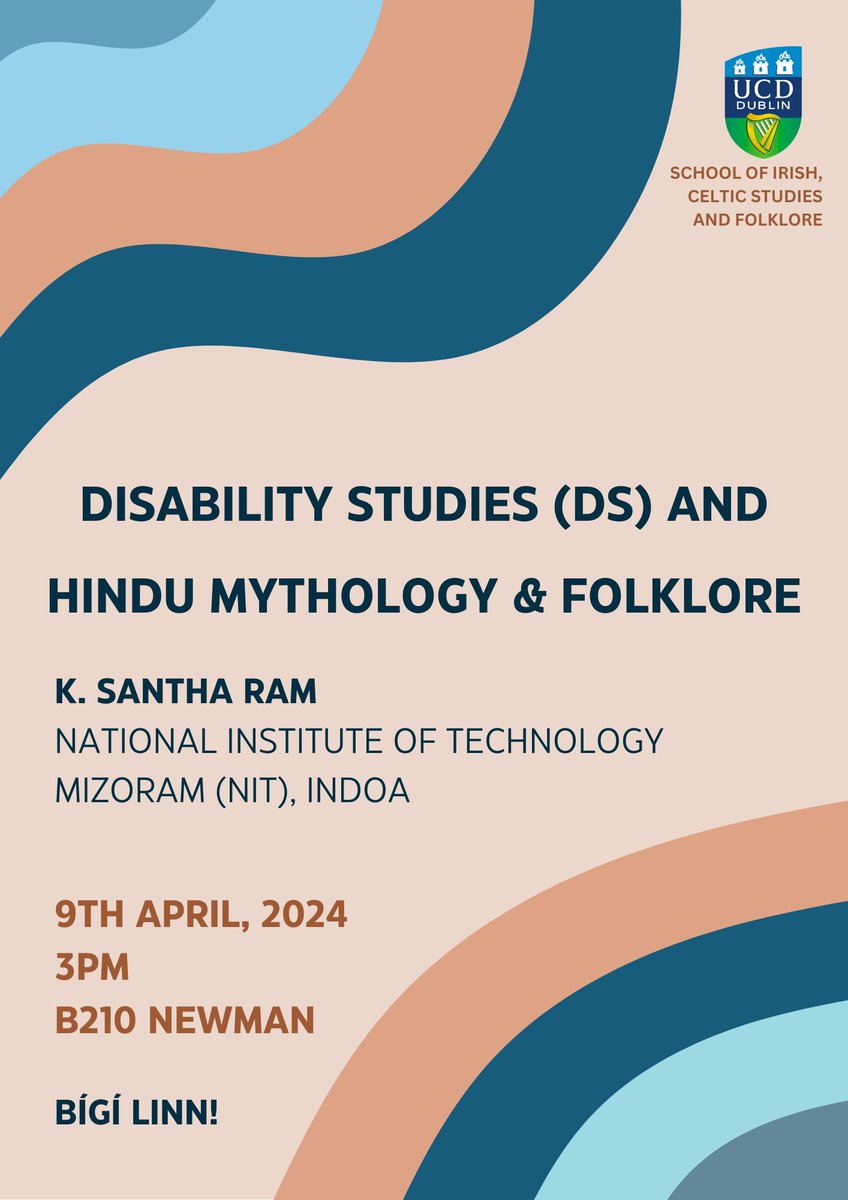 Join us on April 9th at 3pm in B210 K. Santha Ram (@NIT_Mizoram)will deliver a talk entitled 'Disability Studies (DS) and Hindu Mythology & Folklore'