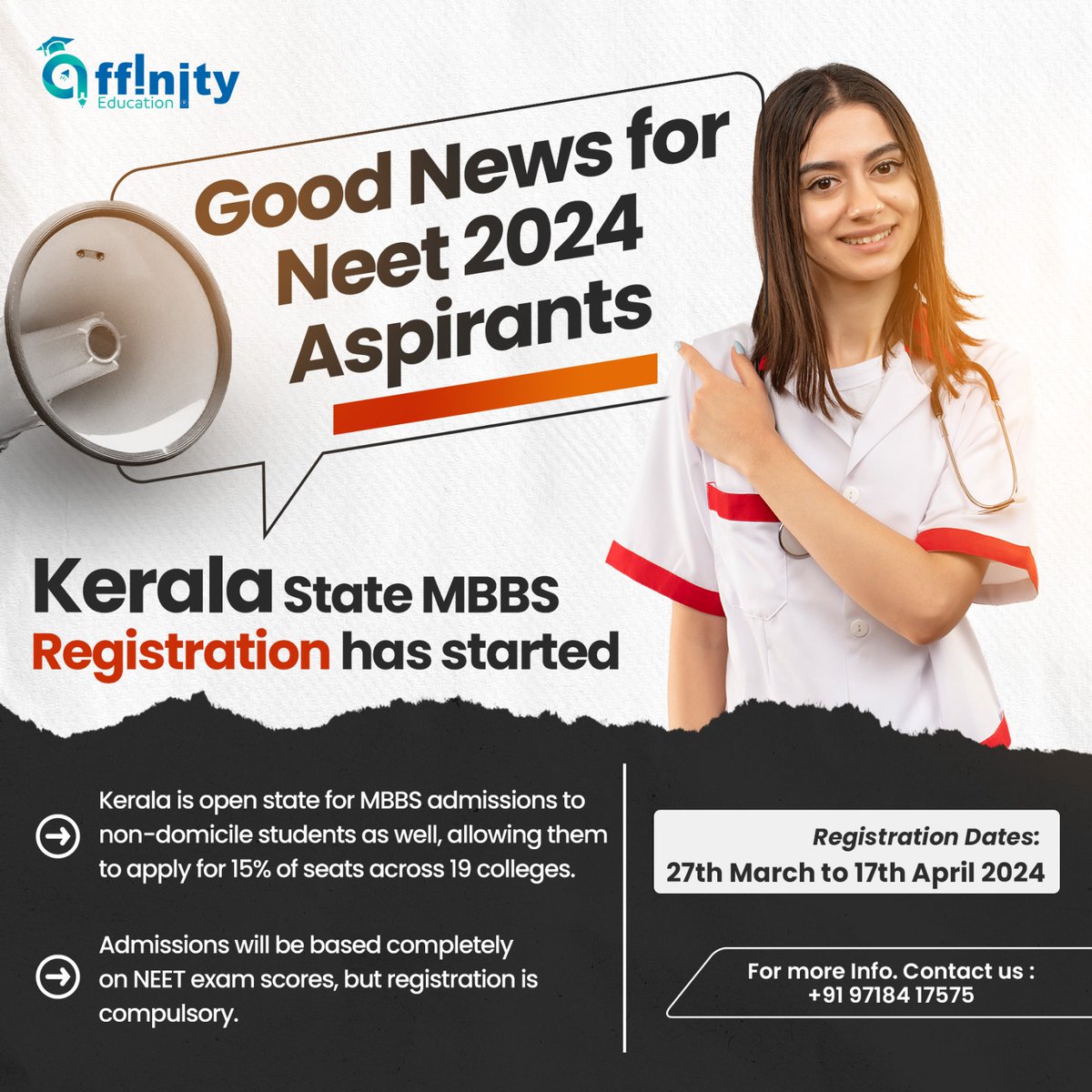 Unlock Your Medical Dreams with Affinity Education's Guidance! Kerala State MBBS Registration are Now Open🎓 Secure your spot in any of the 19 prestigious colleges, even if you're from outside Kerala. Don't miss out – register now! #neetadmission #affinityeducation