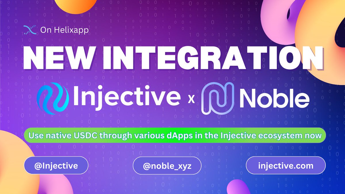 Purson77's tweet photo. Right now @Injective ecosystem has direct access to USDC 

With the @noble_xyz integration, users are able to utilize #USDC across multiple dApps on #Injective ⚡️

One of them is the innovative @HelixApp_ platform

#Web3 #Integration #DeFi https://t.co/FGVQI4hHNg