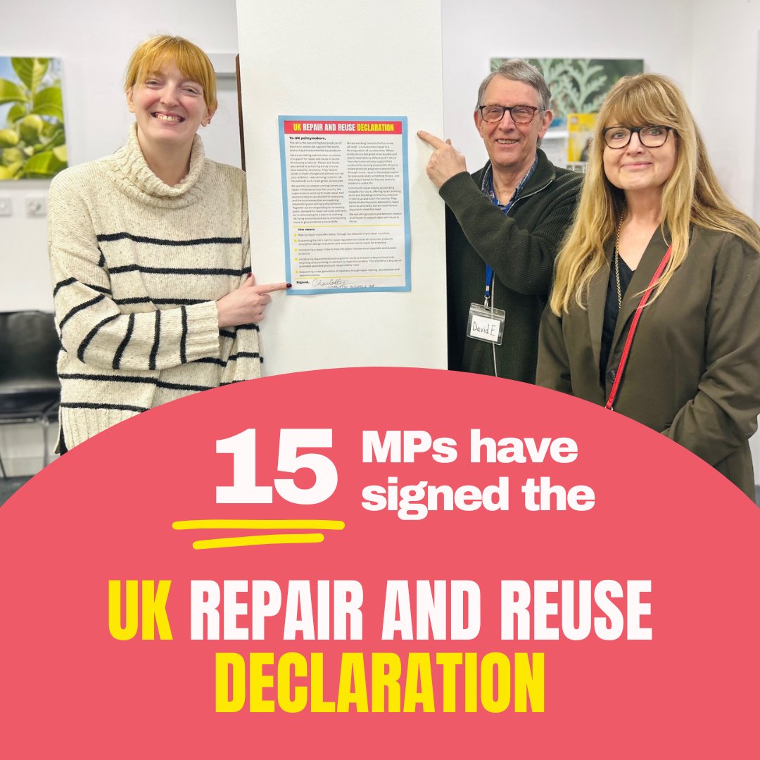 Charlotte Nichols @charlotte2153 and Paul Scully @scullyp are the latest MPs to sign their support for the UK #RepairReuseDeclaration! They're joining the ranks of 15 amazing politicians who are passionate about propelling repair forward 🔧⁠⁠ ⁠ 📸 @birchwoodrepair