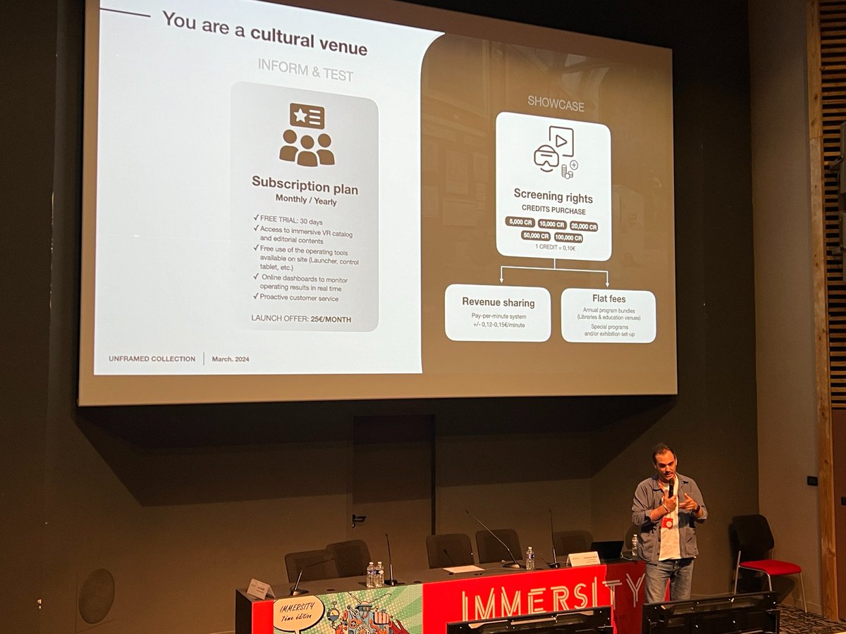 Line-up : <a href="/UnframedCollect/">Unframed Collection</a> "faciliter le déploiement et réduire les risques technos" Avec un simulateur de calcul des droits en prenant des métrics de salle d'arcane qui ont besoin d'un ROI rapide. Utilisation d'un système de crédits. #xr #vr #immersity2024