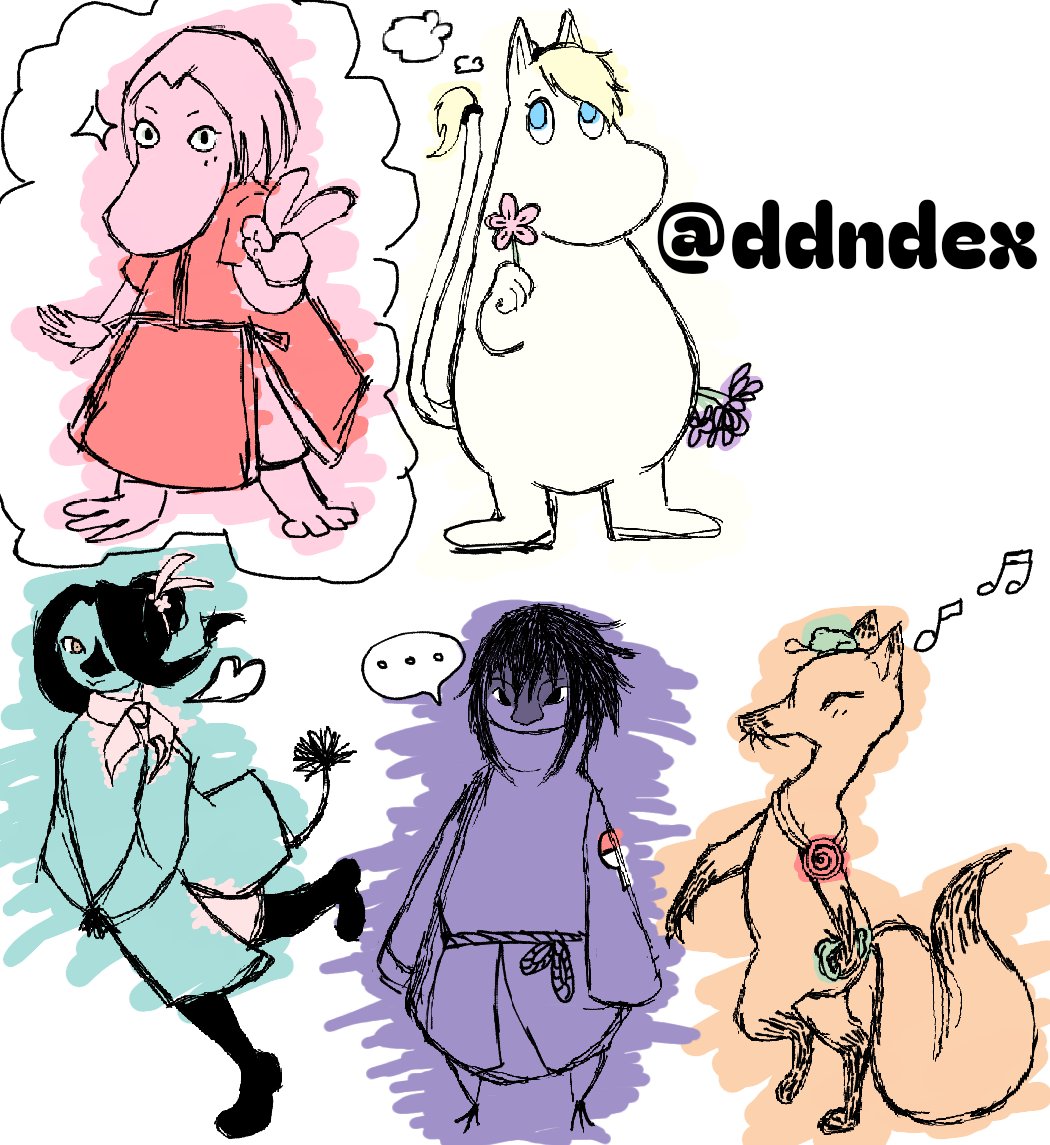 Ddndex's tweet photo. Here you go! My Naruto x Moominvalley doodles. Initially only made 3 but figured 2 more wouldn't hurt lol https://t.co/Vrtam9kNy6