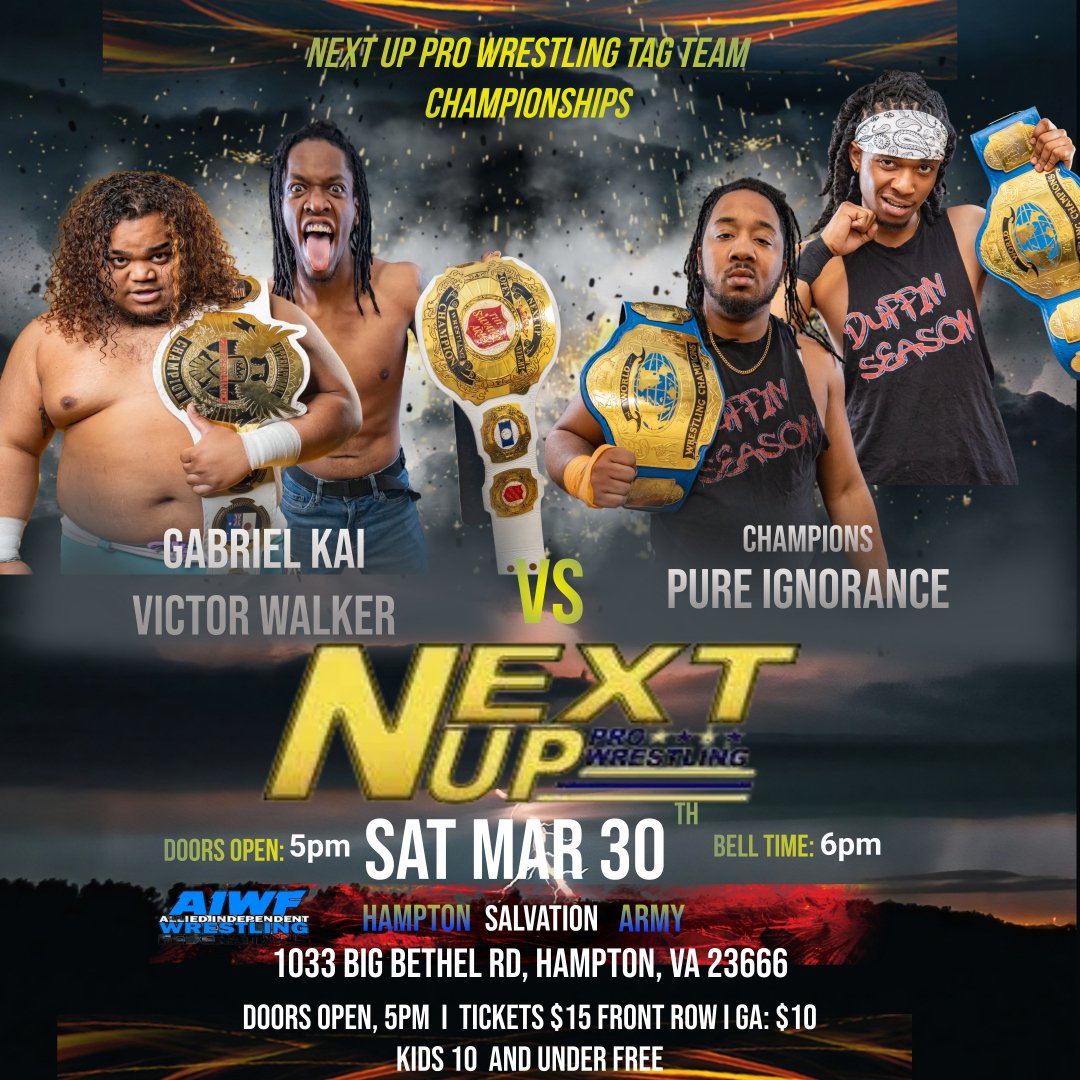 NextUpPro's tweet image. We're just 4 days away from Next Up 9, which is going to be one of our best shows to date! We have 7 matches and 3 championships on the line! Front row seats are moving fast!

🎟 link in the bio
 #independentwrestling #wrestling #nextupprowrestling  #virginia #hamptonvirginia