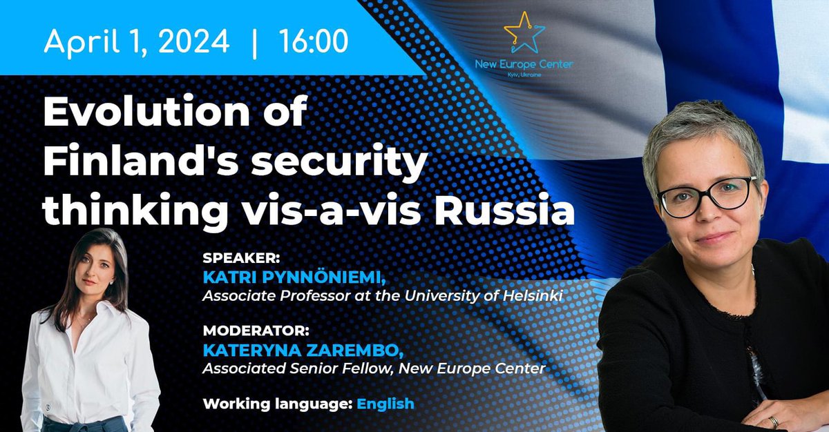 Join <a href="/Pynnoniemi/">Katri Pynnöniemi</a> and myself in a discussion about the evolution of Finland’s security thinking on 1 April. The event will be broadcast live at facebook.com/events/1582116…