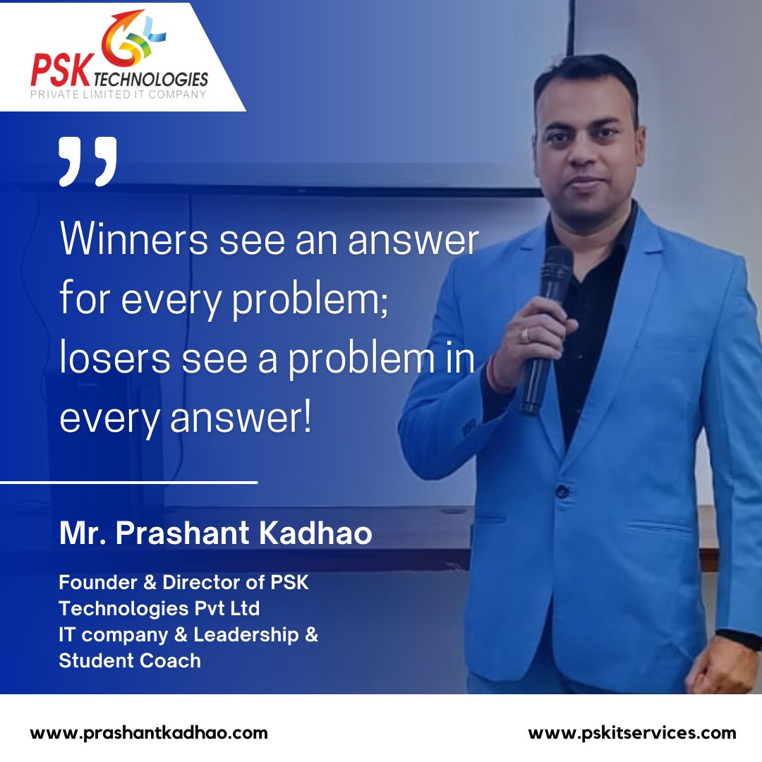 Winners see an answer for every problem; losers see a problem in every answer! . . #thoughts #pskitservices #motivationmonday #motivated #pskteam #nagpur #winners #goals #success #motivationalspeaker