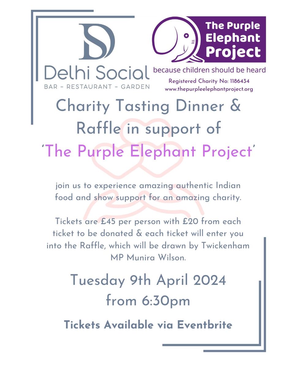 There is a charity dinner at the superb Delhi Social in Twickenham on Tuesday 9th April.