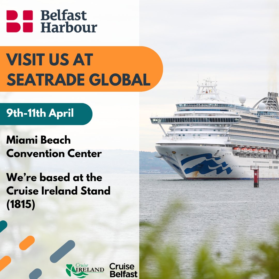 Next week the Belfast Harbour team along with @VisitBelfast will attend @SeatradeCruise Global in Miami alongside our fellow ports and partners at Cruise Ireland. To book an appointment send us a dm or reach-out to one of our team members. We look forward to seeing you all there.