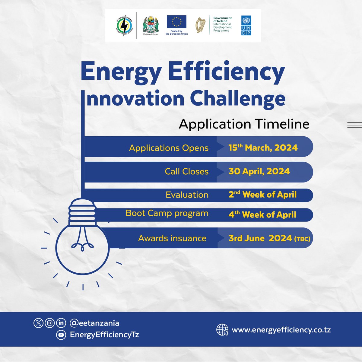 Excited to be supporting the new Energy Efficiency Innovation Challenge by @undptz, focusing on efficient energy use. 💡Calling all innovators in Tanzania 🇹🇿! Submit your creative ideas for a chance to win funding & support. Learn more & apply now ➡️ forms.gle/zghGJagQfgGudL…
