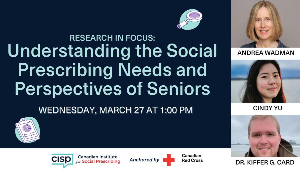 Join me today to hear @kiffercard @socialhealth_CA, Andrea Wadman & Cindy Yu in a research webinar on what the community wants from #SocialPrescribing, starting with diverse older adults: zoom.us/webinar/regist…