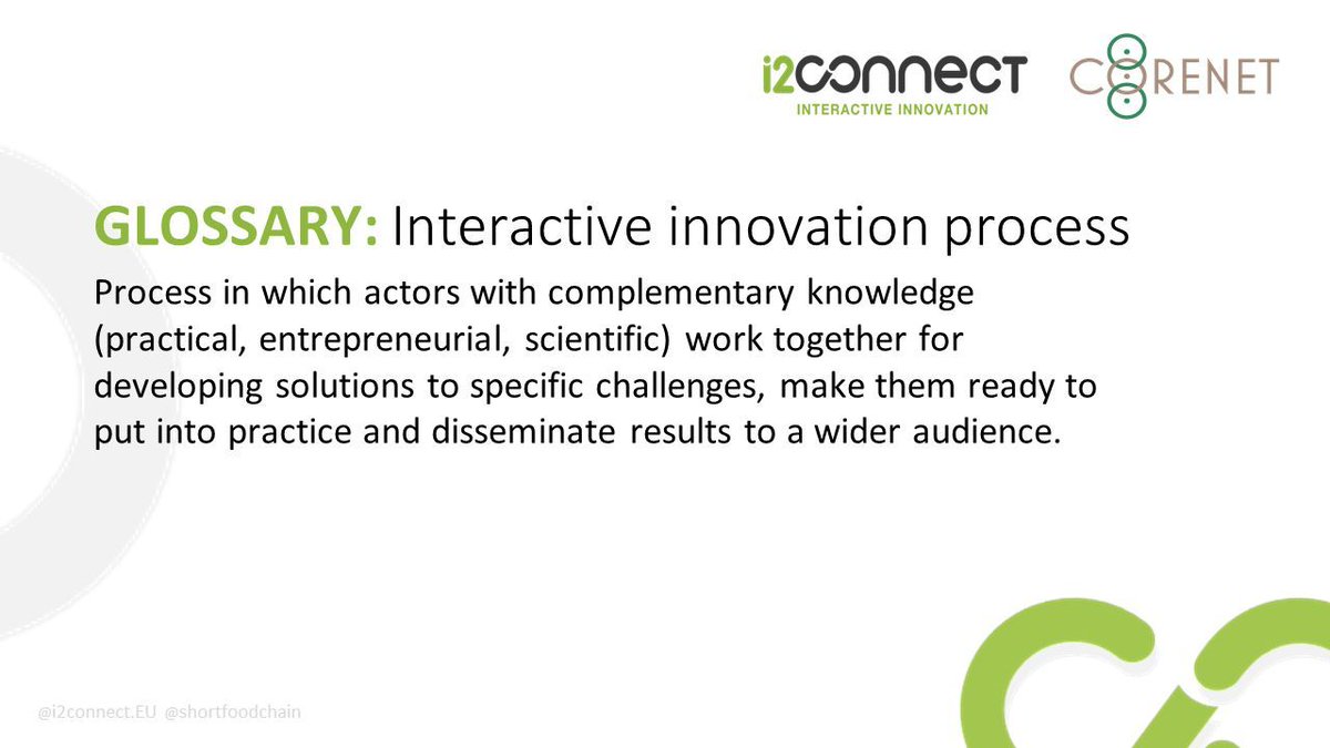 🌱 Today we are sharing next key concept, part of the joint #COREnetproject #i2connect #Glossary campaign: #InteractiveInnovation process Stay tuned for our joint social media campaign with @COREnet to explore the meanings behind these and more terms!