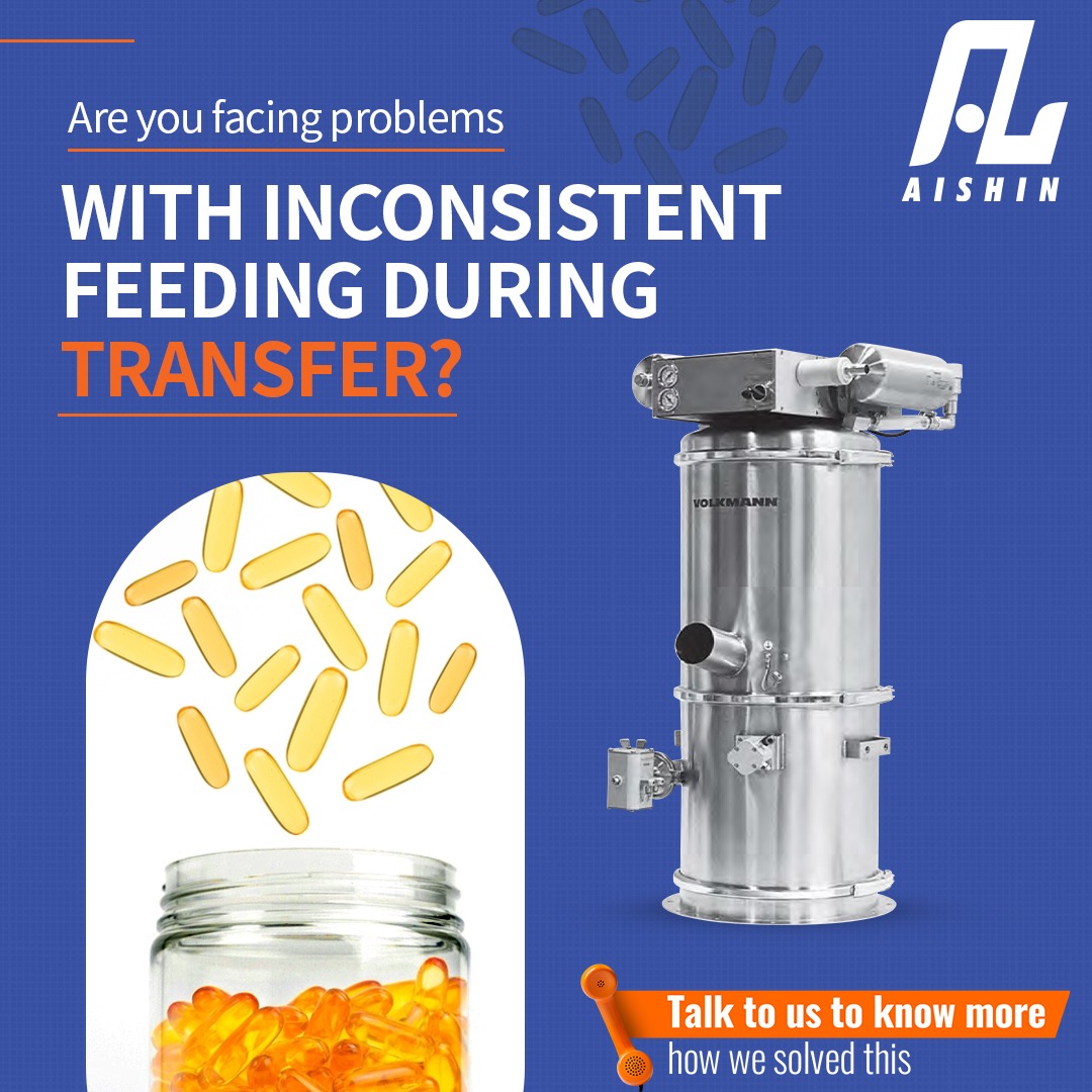 aishin_01's tweet photo. Inconsistent feeding to inspection, packaging, and bottling lines poses significant production challenges.

Volkmann's vacuum transfer system is engineered to handle soft gel capsules with care, ensuring a consistent flow into all secondary machines.

#softgel #vacuumtransfer https://t.co/uMWfaK20nj