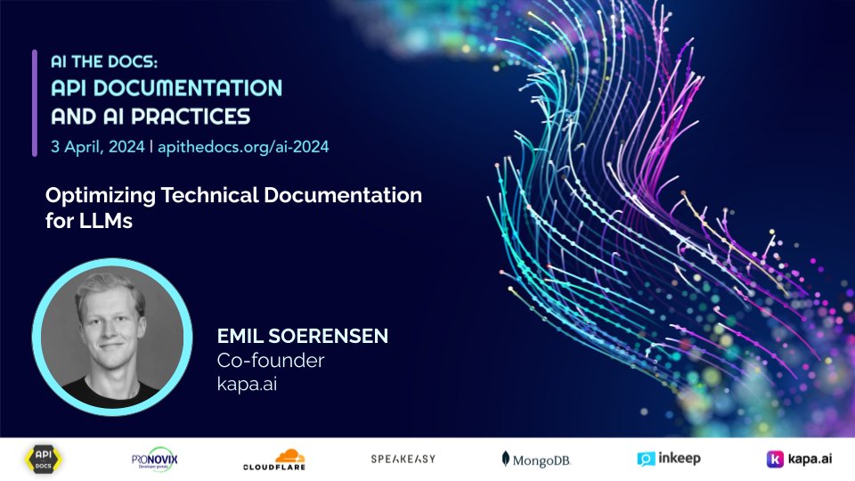APItheDocs's tweet image. 🔎 Learn practical tips on how to structure documentation for #LLMs!
Join #AITheDocs on April 3rd to gain actionable insights from @emilsnotes 🪄🤖🔮
Don't miss this learning and knowledge-sharing opportunity; sign up now: apithedocs.org/ai-2024
#APItheDocs #GenAI #AI #APIs
