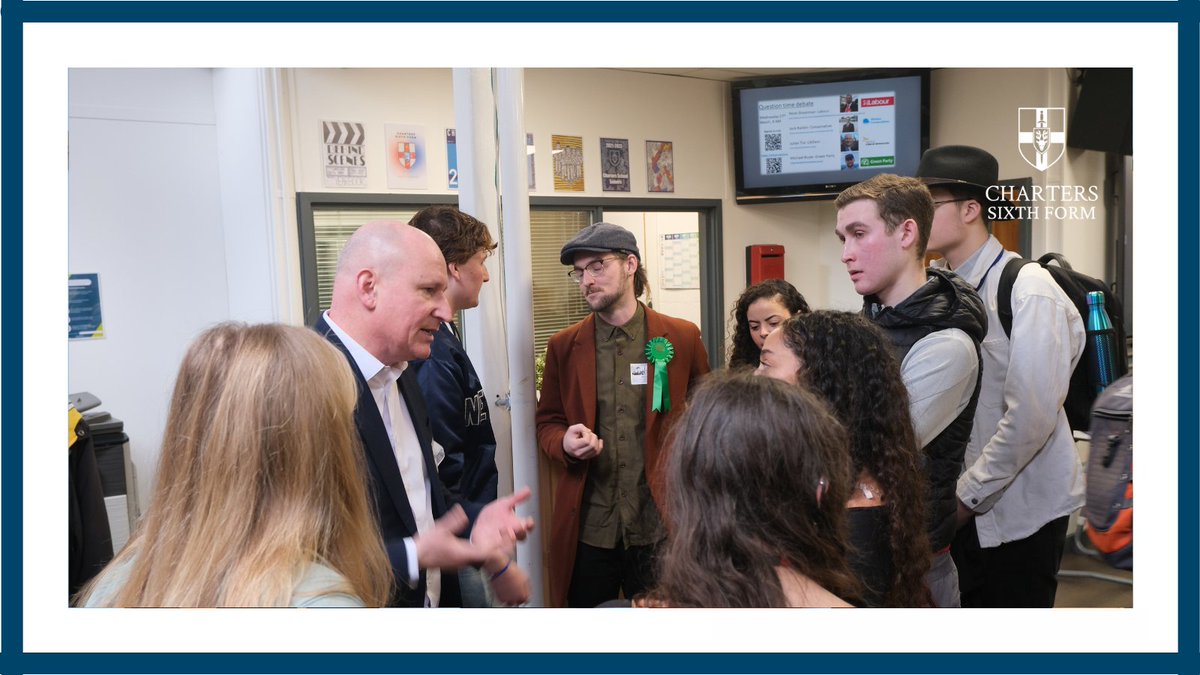 ChartersSchool's tweet photo. Students @Charters6Form welcomed local representatives from a broad spectrum of political parties to the Charters Question Time debate today. 
Our thanks to @jackmrankin, @julian_tisi, @PeterLShearman &amp; Michael Boyle for taking part.
Read about the debate:
https://t.co/s2b7XxsucD https://t.co/coJdPPLdJT